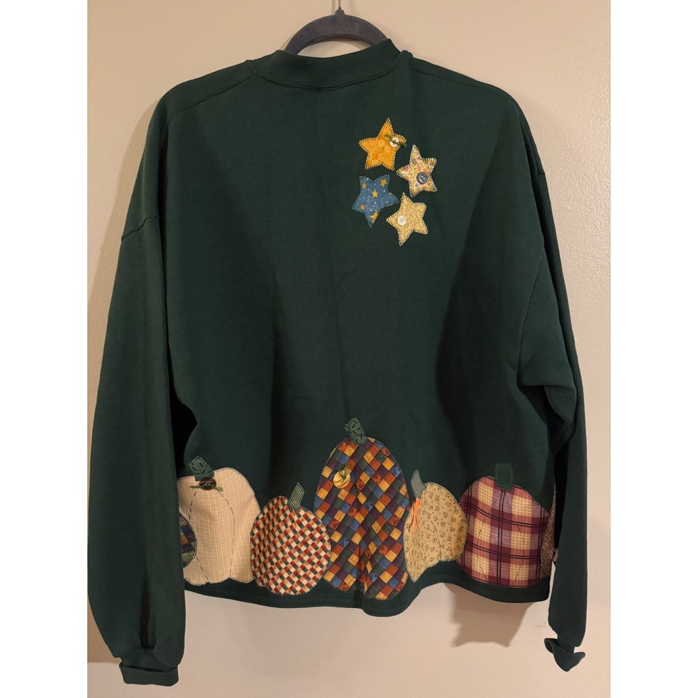 Vintage Jerzees Pumpkin Scarecrow Patchwork Cardi… - image 7